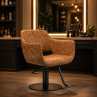 Chaise de salon vintage marron pour coiffeur, chaise de coiffure hydraulique réglable pour coiffeur, chaise de coupe de cheveux