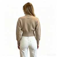 Fabricante de Suéteres Cortos de Punto Acanalado con Cierre y Cuello Alto para Mujer, Personalizados OEM