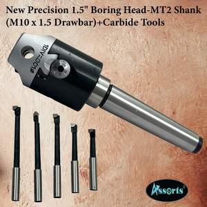 Têtes de perçage de précision ASSORTS 1,5 po avec queue de taraudage MT2 et barre de traction M10 x 1,5, en acier non revêtu/carbure, 38,1 mm pour machine CNC - Product Image 5