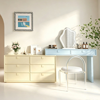 Table de maquillage moderne en bois avec miroir LED d'angle blanc et tiroirs