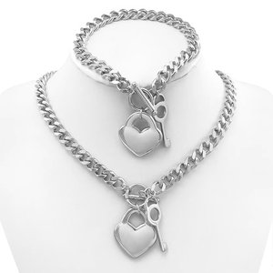 Cadena para Hombre, Tono Dorado, Doble Eslabón Cubano, <span class=keywords><strong>Rombo</strong></span>, Acero Inoxidable 316L, Collar y Pulsera con Colgante de Llave y Corazón - Product Image 1