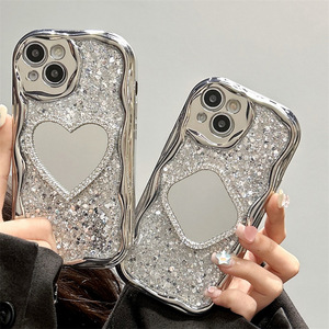 Étui de luxe pour femmes avec miroir en forme de cœur pour iPhone 14 15 <span class=keywords><strong>Pro</strong></span> Max Girls Cell Phone Case - Product Image 1