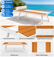 Table basse d'extérieur moderne avec structure en aluminium, plateau imitation bois, design marbre, mobilier de jardin, OEM ODM