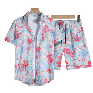 Ensemble <span class=keywords><strong>chemise</strong></span> et <span class=keywords><strong>pantalon</strong></span> décontracté d'été pour <span class=keywords><strong>homme</strong></span>, style hawaïen, imprimé numérique, respirant, 100 % polyester tricoté, vente en gros - Product Image 6