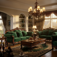 Ensemble de canapés de salon classiques européens sculptés à la main pour villa, meubles de style luxueux avec structure en bois massif pour grands espaces de vie