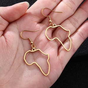 Women Ethnic Africa Map Outline <b>Earrings</b> Stainless Steel Hollow African Continent Dangle <b>Hook</b> <b>Earrings</b> Fashion African Jewelry - Product Image 2