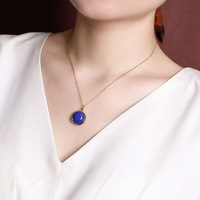 S925 Sterling Silver Plaqué Or Lapis Lazuli Oeuf Pendentif Collier Élégant Unisexe Mode Chaîne Bijoux En Gros