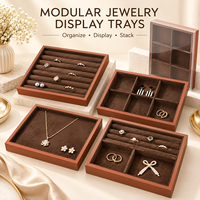 Plateau de rangement en velours personnalisé pour bijoux, insert de tiroir avec logo, compartiments personnalisables, séparateurs amovibles pour bagues et boucles d'oreilles