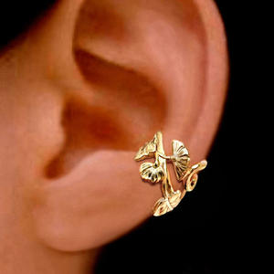 Pendientes de Aro E2286 Dorados con Diseño de Planta, Estilo Clásico, Joyería Unisex para Uso Diario - Product Image 3