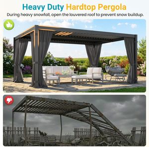 Pergola à lames orientables 12' x 16', pergola d'extérieur avec rideaux et moustiquaire, pergola <span class=keywords><strong>de</strong></span> patio en métal, gazebo en métal à toit rigide pour patio, terrasse - Product Image 3