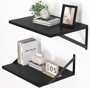 Juego de 2 Estantes Flotantes Negros para Libros, Estante Flotante para Libros de Madera para Montar en la Pared con Soporte de Metal - Product Image 1