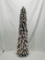 Sapin de Noël artificiel mince pré-éclairé et floqué avec lumières LED chaudes, sapin de Noël en forme de crayon pour la décoration des fêtes, vente en gros