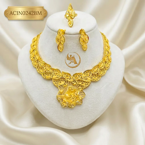 Classic Gold Plated African Statement Necklace Box Chain Necklace with Flower Design Brass Jewelry for Weddings and Parties - Product Image 1