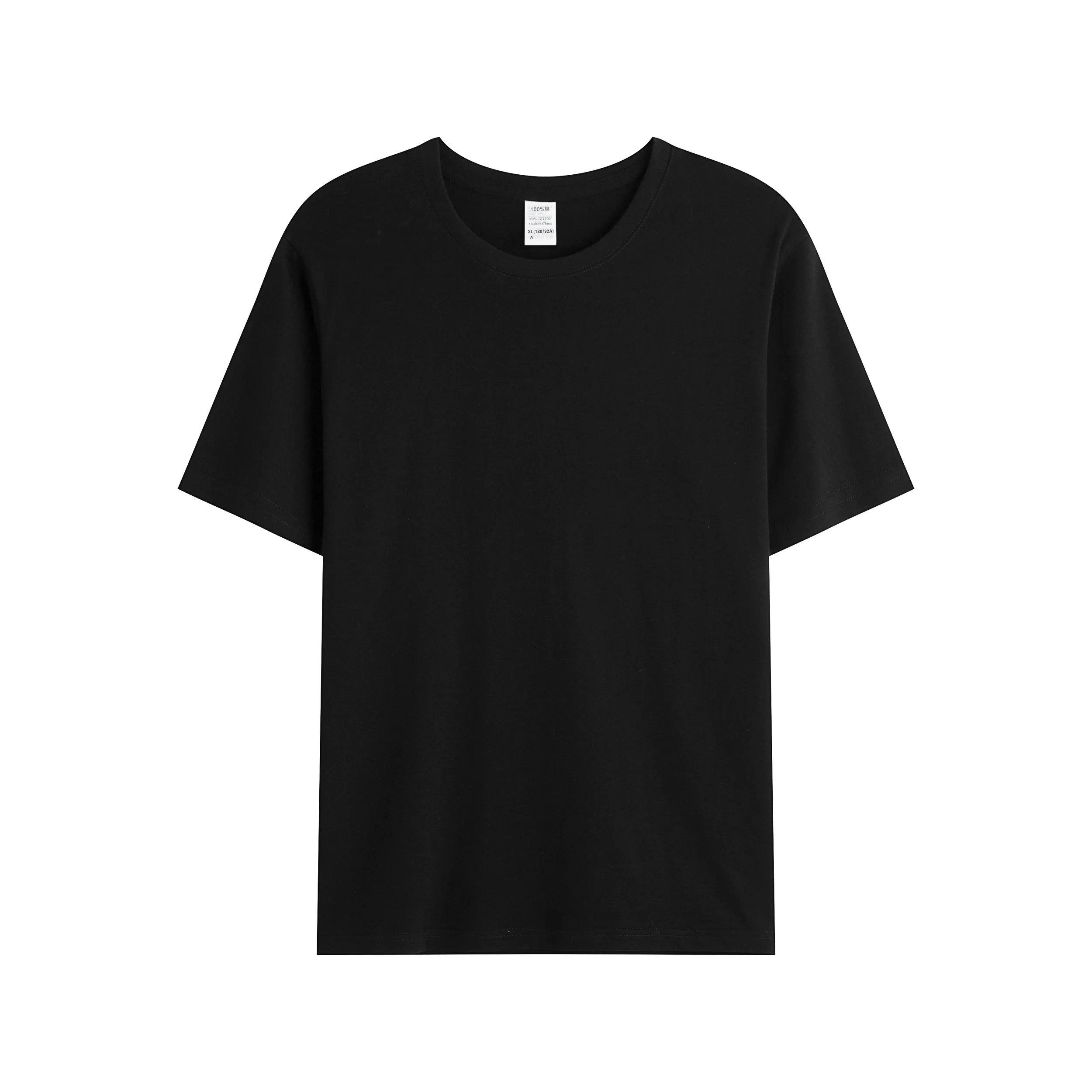 T-shirt 100% coton peigné 180 g/m² unisexe T-shirt basique uni noir blanc Logo OEM T-shirt personnalisé