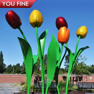 YOUFINE Escultura de Tulipán de Acero Inoxidable, Estatua de Flor Metálica Colorida, Decoración Artística para Jardín Exterior y Plaza - Product Image 3