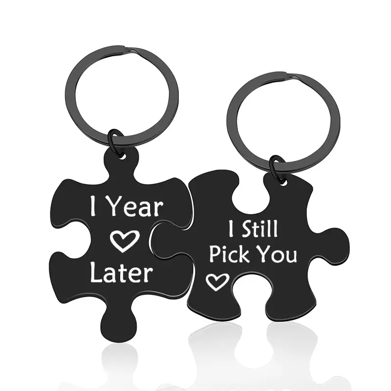 couple gift custom blank laser engraved stainless steel keychains personalized matching metal puzzle piece keychain