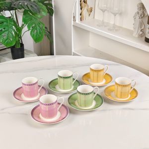 Juego de 6 Tazas y Platos de Porcelana Fina Italiana de Lujo, Minimalistas y Ecológicos, en Colores Mixtos, con Caja de Regalo - Product Image 1