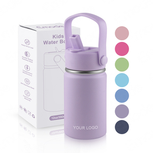 BPA FREE 12Oz Xách Tay Đôi Tường Thép Không Gỉ Thủy Phích <span class=keywords><strong>Flask</strong></span> Cách Điện Trẻ Em Trường Chai Nước Với Rơm Nắp - Product Image 2