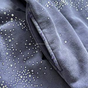 Sweat à capuche à fermeture éclair vintage surdimensionné personnalisé printemps Streetwear sweats à capuche lourds lavage à l'acide coton strass sweat à capuche zippé - Product Image 5