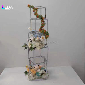 LEDA Metal Wire Cube Stand Silver and Gold Modern Wedding <b>Table</b> Centerpiece <b>Decor</b> - Product Image 6