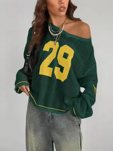Fashion <b>Green</b> <b>Mesh</b> Knit Jersey <b>Top</b> Sleeve Design Women Loose Streetwear Pullover Sweater Custom Sweater Crochet Hockey Jersey - Product Image 5
