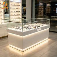 Étagères de présentation de lunettes en bois personnalisées, comptoirs professionnels pour la vente au détail, armoires de rangement pour lentilles optiques