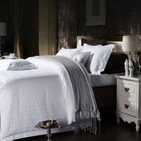 Ensemble de literie en coton satiné de luxe, standard hôtel 5 étoiles, 400TC, jacquard à grille, motif carré blanc ton sur ton