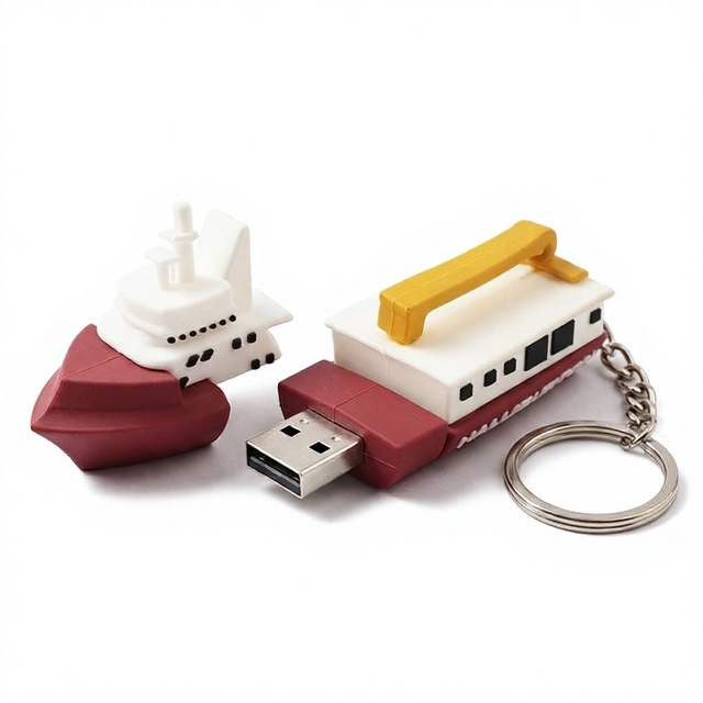 Ship Shaped PVC Silicone USB Flash Drive Custom Logo Cartoon Memory Stick Keychain Pen Drive