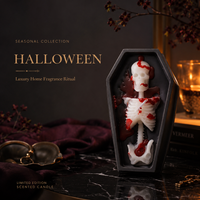 Bougie parfumée en forme de cercueil d'Halloween avec motif de crâne, de chauve-souris et de squelette, bougie décorative en cire de soja pour cadeau, décoration de la maison, OEM personnalisé
