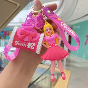 Beliebte quadratische Barbie-Taschen Anhänger Cartoon Pvc Pink Barbie Figur Schlüssel anhänger