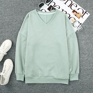JL0922C Color sólido Top sudadera de mujer sudaderas con capucha con cuello en V bolsillo manga larga pulóver suelto polar sudadera vestido de mujer - Product Image 4