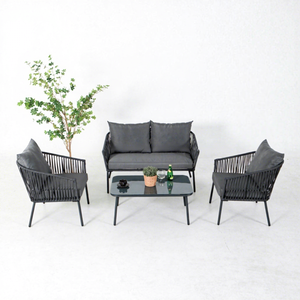 Leisure <b>Outdoor</b> Rope Lounge Set With Coffee Table Metal Frame With Powder Coating Garden Courtyard Patio Furniture - Product Image 1