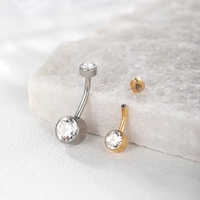 Gaby ASTM F136 Titane Anneau de nombril Cylindre plaqué or avec nouvelle zircone cubique blanche, Piercing corporel classique pour mariage