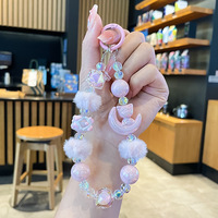 Mini sac à chaîne en perles dessinées à la main, pendentif pour téléphone portable anti-perte, porte-clés en perles moelleuses