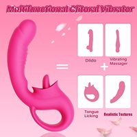 Dildo de Doble Cabeza de Alta Calidad con Acción de Lamido Realista y Funciones de Vibración para Estimulación Dual