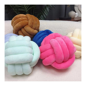 Handmade New Arrival Solid Color Knot Pillows <strong>Pink</strong> Blue Grey Soft Velvet Knot Ball Cushion <strong>Throws</strong> - Product Image 1