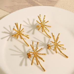 Star Pattern <b>Stud</b> Earrings Gold Stainless Steel Irregular Design Fashion Jewelry - Product Image 3