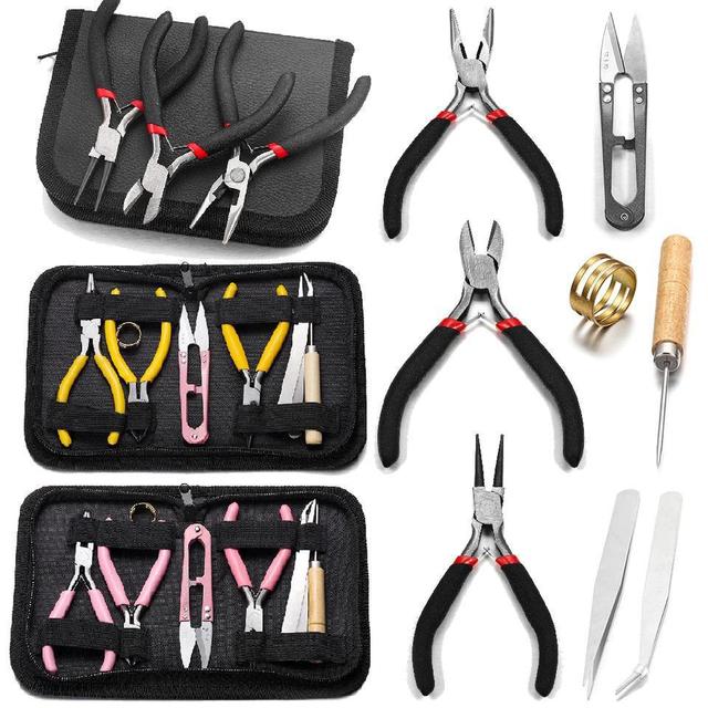 DIY Jewelry Making Eight-Piece Needle-Nose Pliers Set Red and Black Bracelet Kit