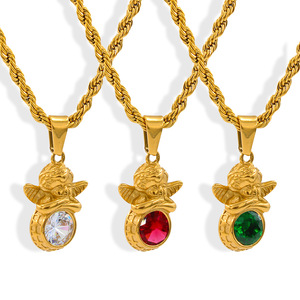 Collana con Ciondolo Angelo e Pietra Portafortuna in Acciaio Inossidabile Placcato Oro 18K Stile INS Sming 2026 per Donne - Product Image 5