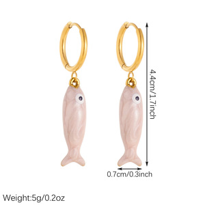 Pendientes Colgantes de Acero Inoxidable con Baño de Oro de 18K, Diseño de Pez Marino, Esmalte Azul, Antideslustre, Venta al por Mayor - Product Image 6