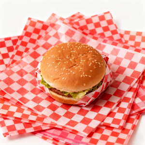 Papier ciré imperméable de qualité alimentaire en PE imprimé sur mesure à carreaux rouges et blancs en gros pour emballer les sandwichs, les hamburgers, les produits de charcuterie - Product Image 1