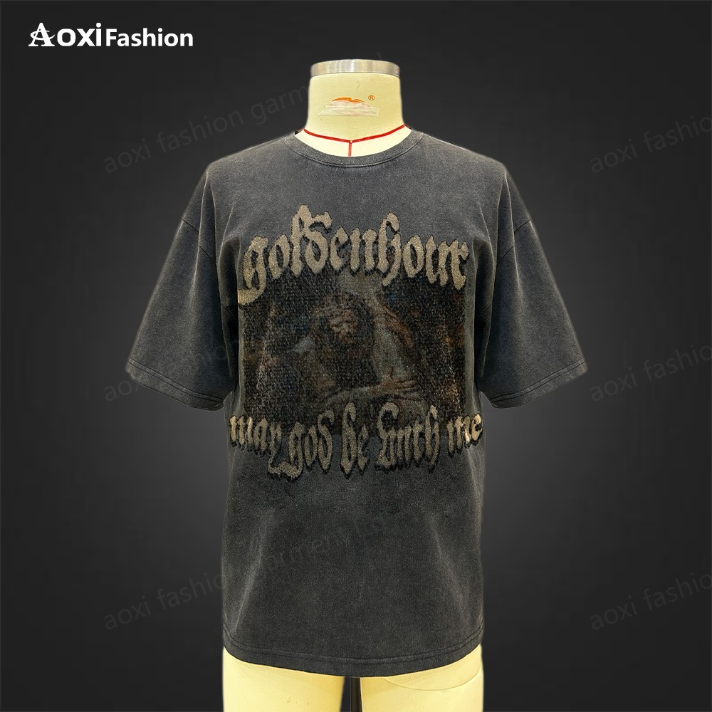 Designed Your Brand Clothing Premium Luxury Screen Short Sleeve Trendy Print Vintage Acid Wash Oversized Casual 100% Cotton