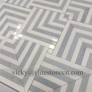 Mosaico de Mármol Blanco de Thassos con Diseño Simple y Mezcla de Mármol Azul Argentino - Product Image 6