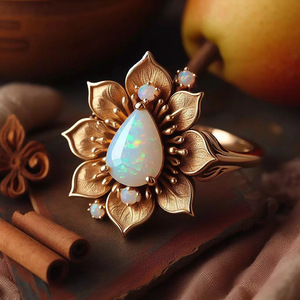 Anello con Cristalli a Goccia Effetto Opale Girasole per Donne, Accessorio Floreale per Uso Quotidiano - Product Image 1