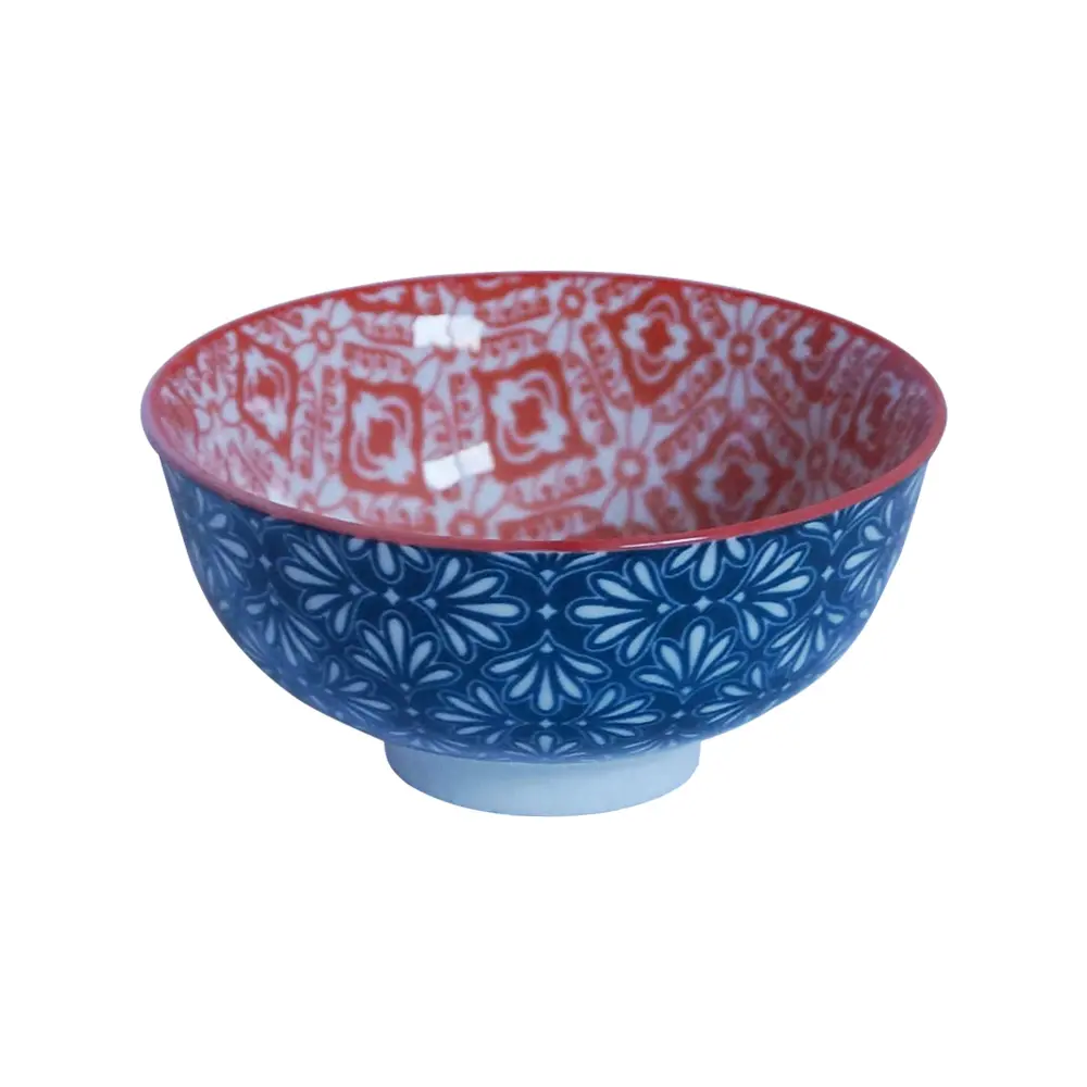 Mangkuk Underglaze Keramik 4.75 Inci, Mangkuk Bunga Cetak, Mangkuk Nasi Biru
