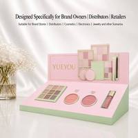 Présentoir de Comptoir à Maquillage Multi-Compartiments en Acrylique Rose Pastel et Vert avec Logo Personnalisé, Écologique, Moderne pour Magasin de Détail, OEM ODM