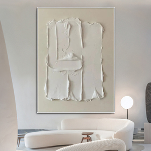 Paleta cuchillo 3D grueso minimalista blanco abstracto pared arte hecho <span class=keywords><strong>a</strong></span> mano pintura al óleo para sala de estar - Product Image 1