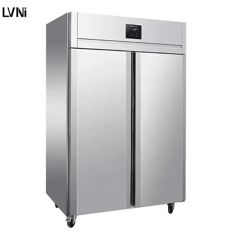 Congélateurs de cuisine commerciaux Congélateur vertical à deux portes Équipement de réfrigération en acier inoxydable