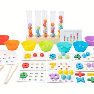 Jeu éducatif en bois pour enfants : jeu de correspondance de perles en tube à essai pour l'apprentissage précoce de l'arithmétique et le développement cognitif des enfants - Product Image 1