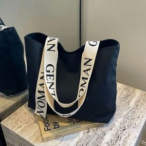 Women Ivory Beige <b>Black</b> Large Capacity Cotton <b>Canvas</b> Shoulder Gift <b>Tote</b> Shopping <b>Bag</b> with Handle Printing Logo - Product Image 2